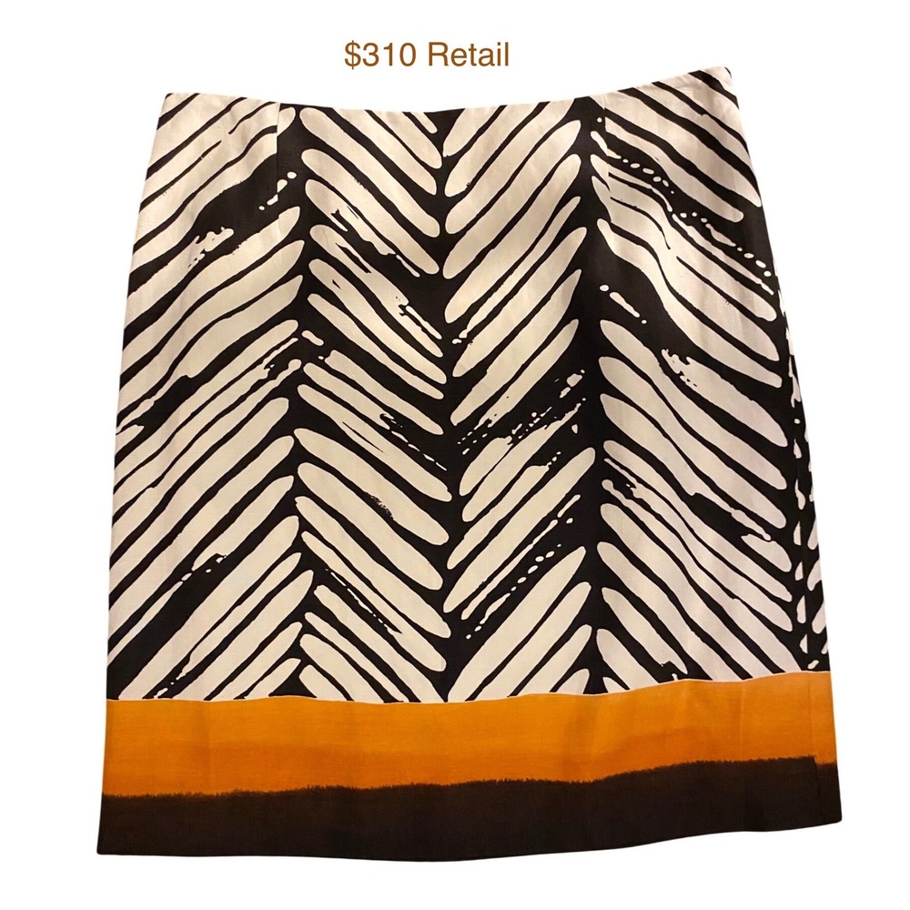 CARLISLE Belize Silk/Linen Skirt Size 12 Black White Career Church Knee Length
